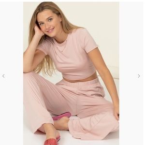 crop top and wide leg pant set